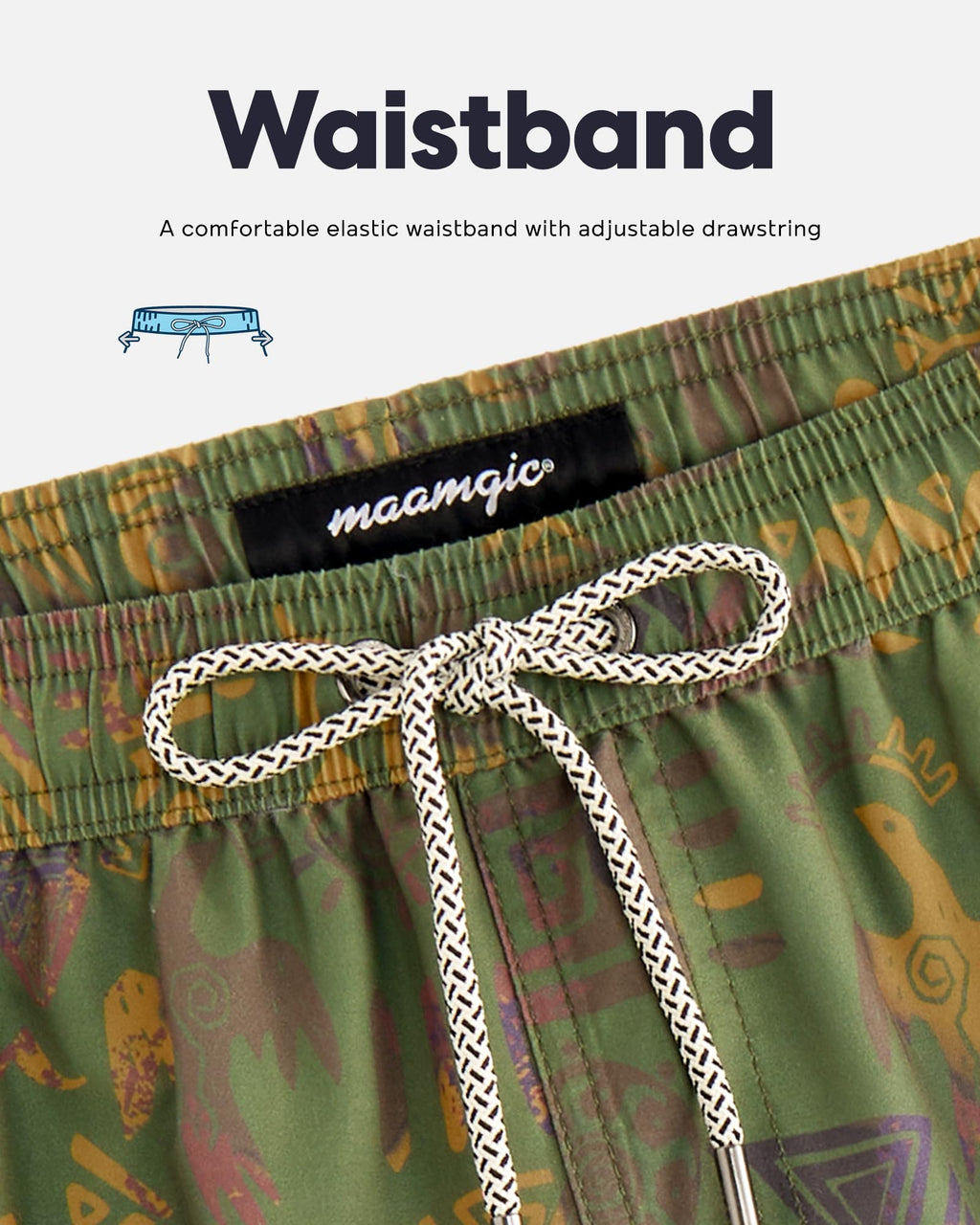 maamgic Mens Swim Trunks Quick Dry Swim Shorts with Mesh Lining Funny Swimwear Bathing Suits 7inch Folk Patterns Green Large