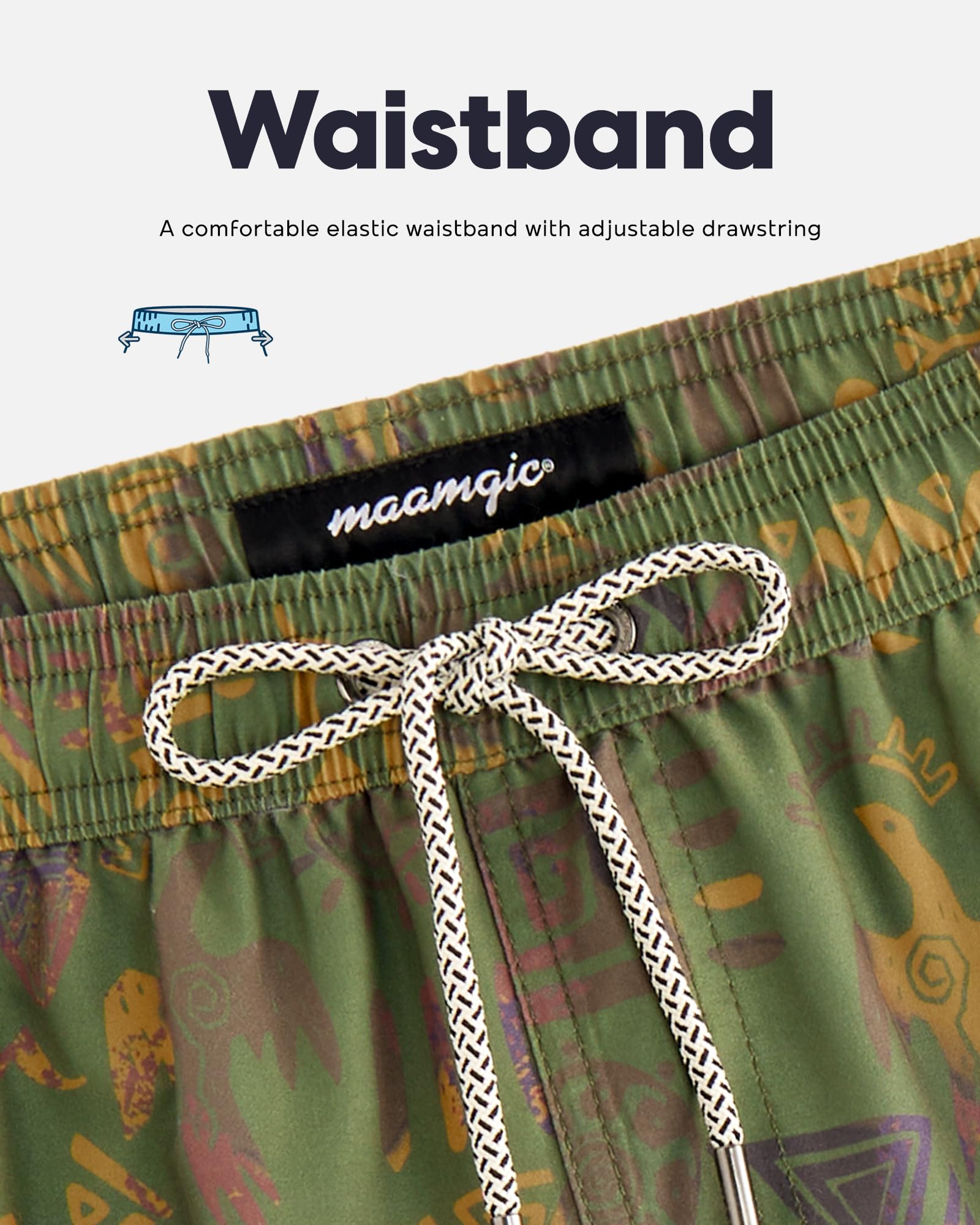 maamgic Mens Swim Trunks Quick Dry Swim Shorts with Mesh Lining Funny Swimwear Bathing Suits 7inch Folk Patterns Green Large