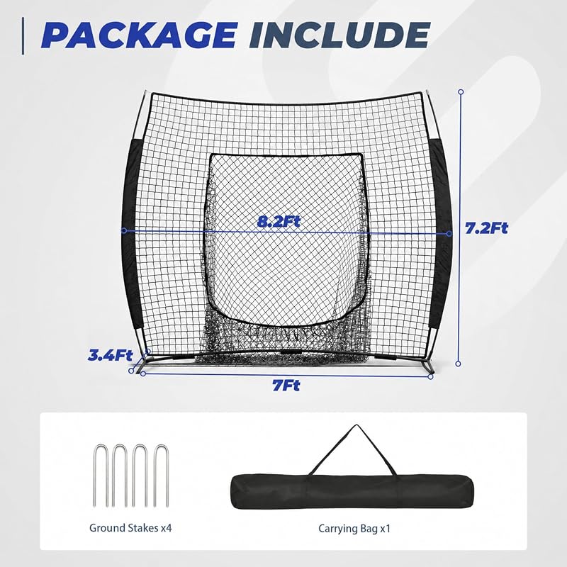 7x7ft Baseball Net for Batting Hitting Pitching - Black, 90-Second Setup