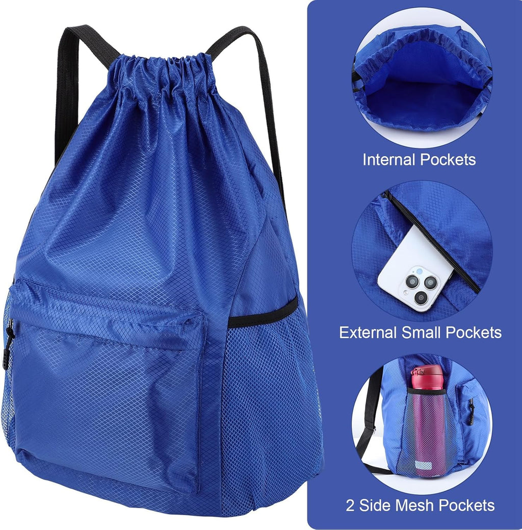Skiennix Drawstring Backpack - Waterproof Gym Bag with Water Bottle Pocket | Ideal for Sports (Blue)