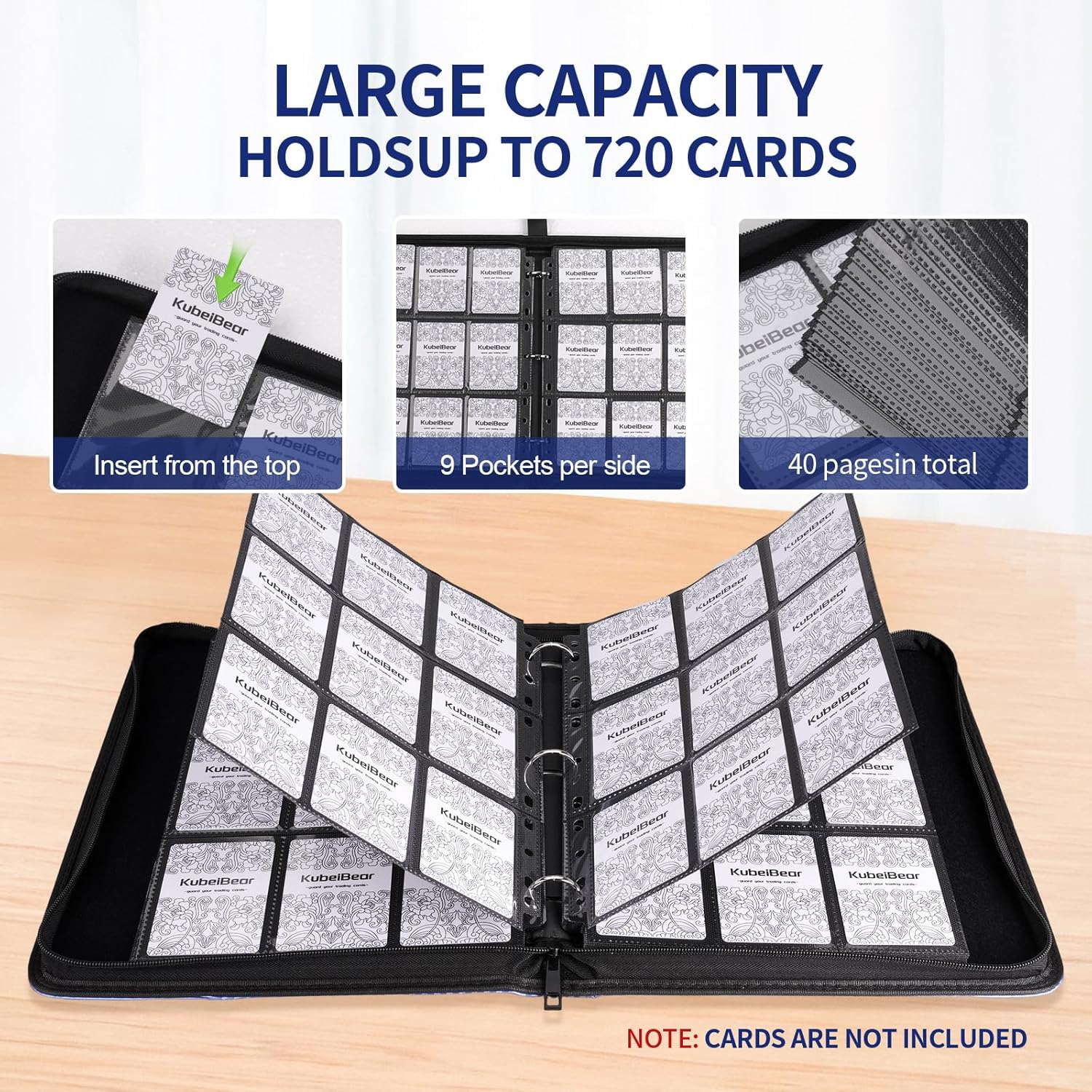 Skiennix Card Binder - 720 Capacity Zippered Holder for MTG, Sports & Collectibles | Acid-Free, Durable, Travel-Friendly (Black, 9 Pocket)