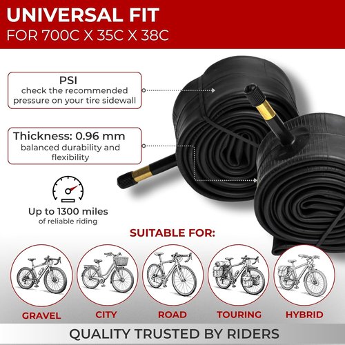 Fincci Pack Inner Tubes - 700c x 35c/38c with 48mm Schrader-Presta Valve | Durable Butyl Rubber for Gravel, Road & E-Bikes
