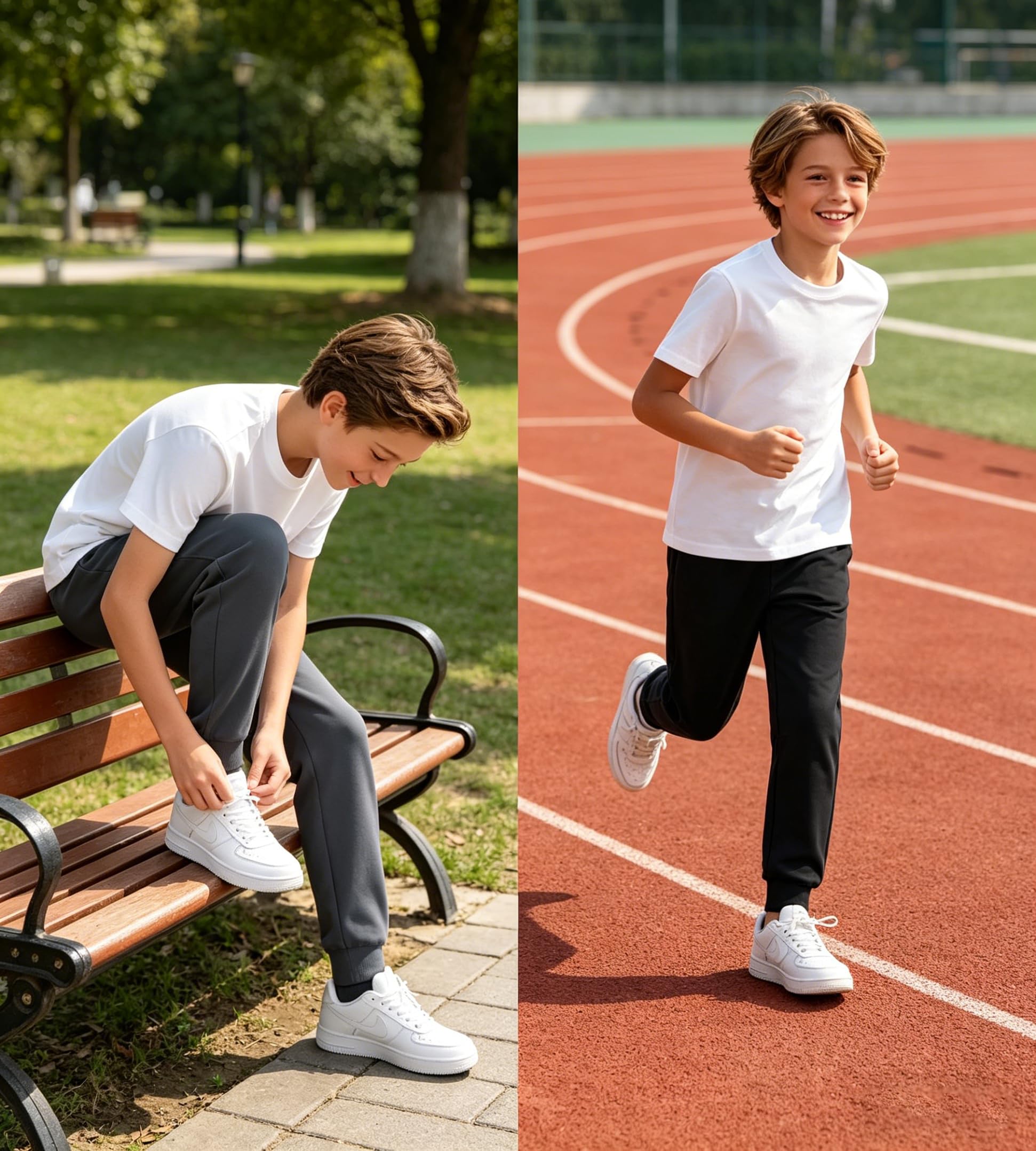 MERIDIANO 2 Pack Kids Sweatpants Athletic Outdoor Pants for Boys Girls Activewear Joggers with Pocket Size 11-12 Black & Charcoal
