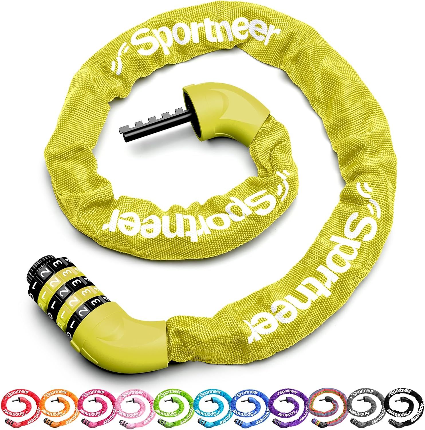 Sportneer Bike Lock - High Security 5-Digit Combination Chain Lock | Keyless Design, 3.2/3.6/4ft Length, 4/6mm Thick