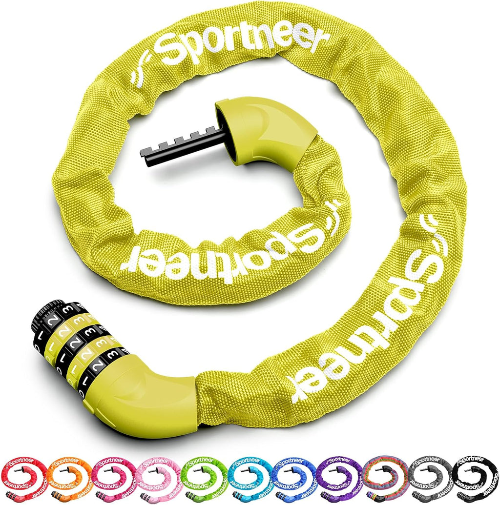 Sportneer Bike Lock - High Security 5-Digit Combination Chain Lock | 3.2/3.6/4ft Heavy Duty Keyless for Bikes, Motorcycles & Scooters