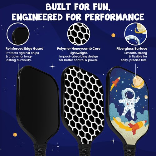 Dany x Kevin Kids Pickleball Paddle – Astronaut & Galaxy Design for Ages 3–12 | Lightweight Fiberglass (0.37 lbs) | Small, Comfy Grip | Fun Beginner Gift for Boys, Girls, Toddlers & Youth