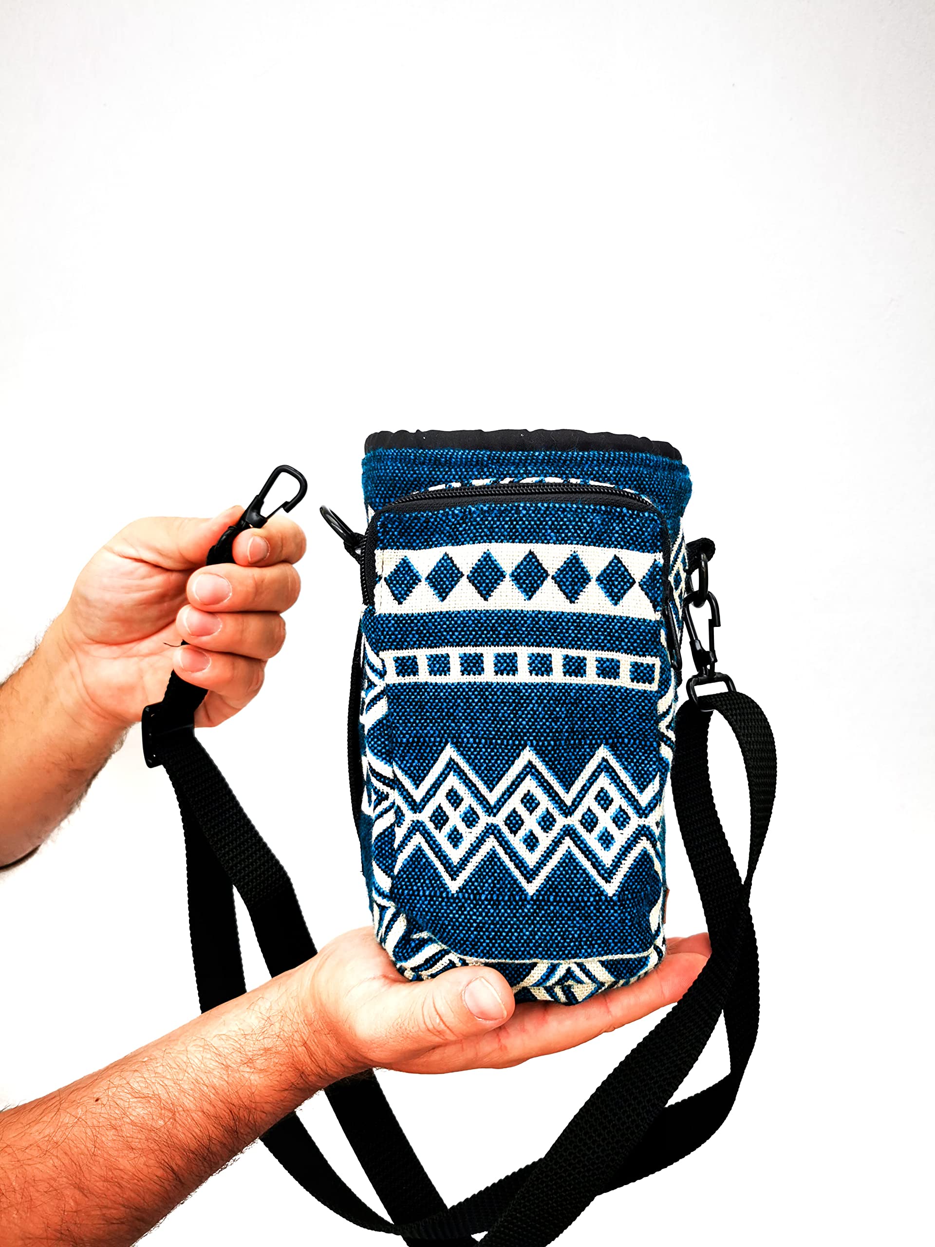 Water Bottle Holder with Strap & Pocket for Phone, Card, Cash or Keys | Bottle Sleeve Carrier for Walking, Backpacking | Hydro and Iron Flask Sling Bag | Camping Accessories (64, Laguna Blue)