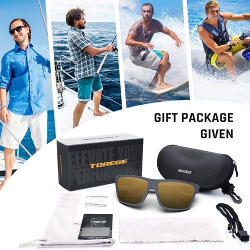 TOREGE Polarized Sports Sunglasses for Men & WomenUV400 Protection TR90 Frame Ideal for Fishing Cycling Running Driving (Matte Dark Grey Frame &Silver brown Lens C13)