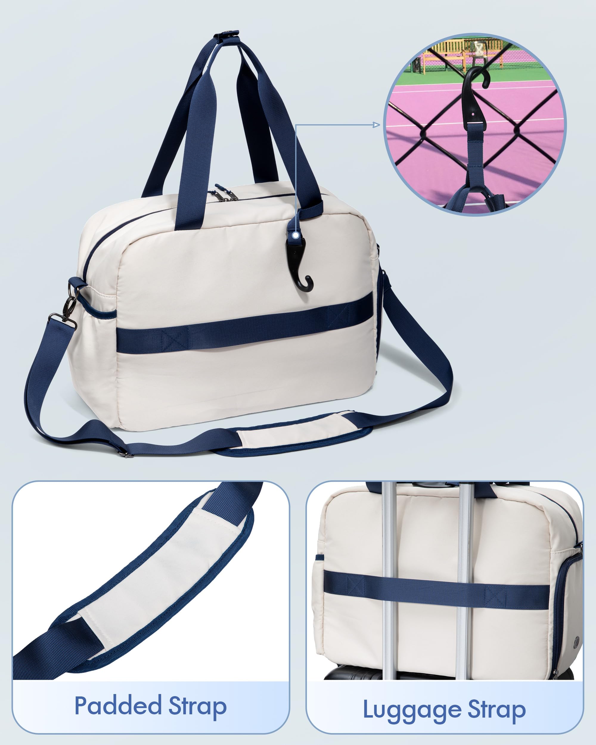 Smasrob Pickleball Tote Bag for Women with Exterior Paddle Pocket and Separate Shoe Compartment, Pickleball Bags with Wet Pocket and Detachable Strap, Beige