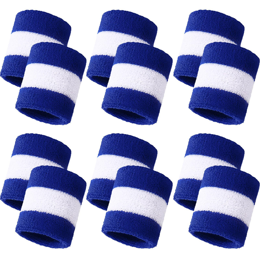 Bememo 12 Pcs Sweatbands Wristband Sweat Wrist Band Competitions Absorbent Sweatbands for Men Women Sports Running(3.15",Blue, White, Blue)