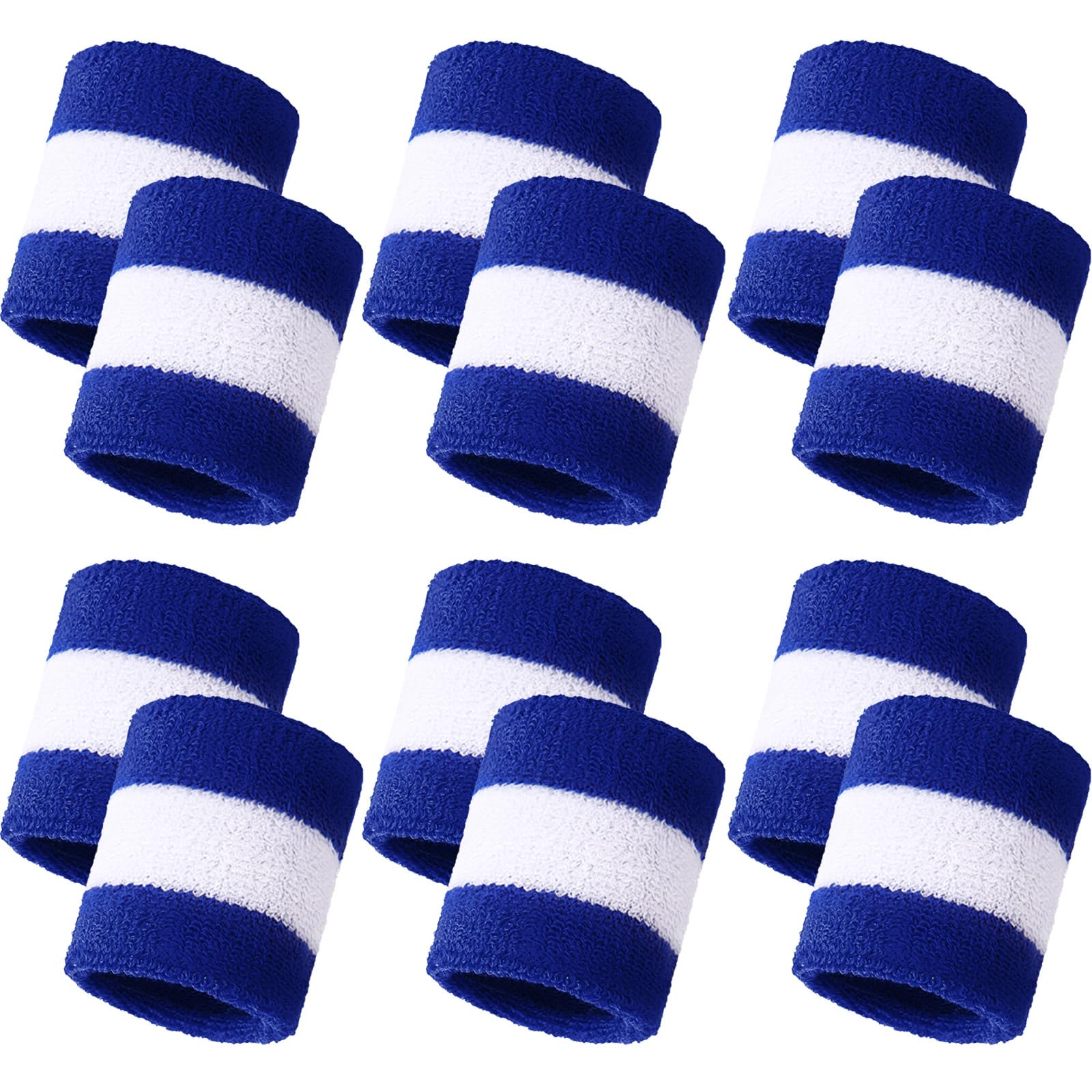 Bememo 12 Pcs Sweatbands Wristband Sweat Wrist Band Competitions Absorbent Sweatbands for Men Women Sports Running(3.15",Blue, White, Blue)