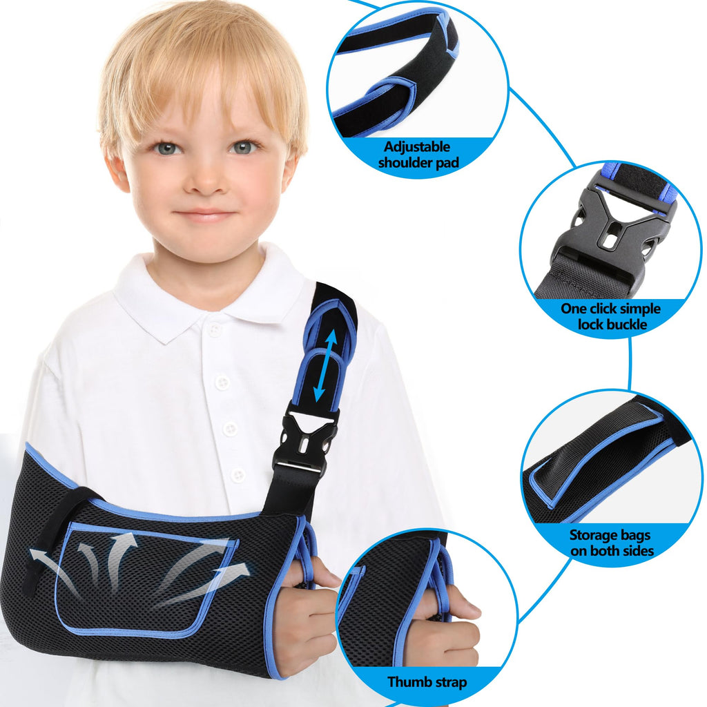 VISKONDA Kids Arm Sling,Mesh Medical Sling with Adjustable Shoulder Pad,Breathable Children Arm Support Shoulder Immobilizer Brace for Elbow,Wrist Injury,Torn Rotator Cuff,Post-Surgery(Black,Small)
