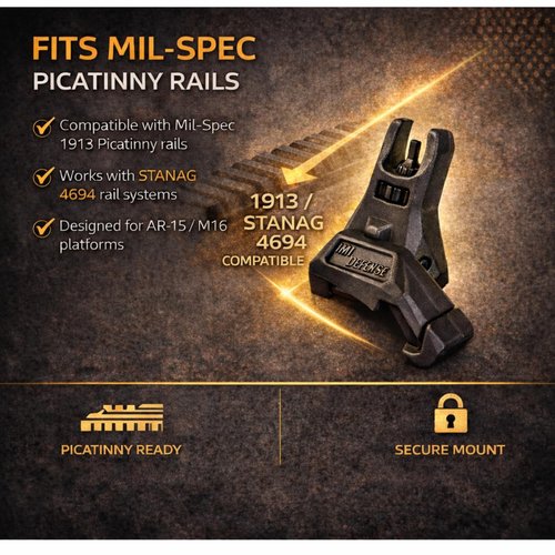 IMI Defense TFS Front and Rear Flip-Up Iron Sights – Polymer Backup Sight Set, Dual Aperture, Fiber-Reinforced, 45-Degree Offset (Black)