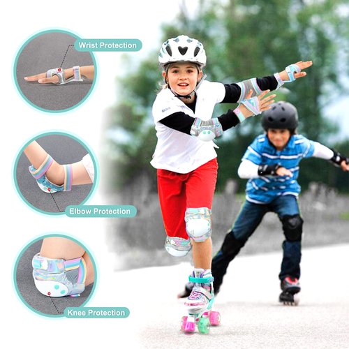 Rainbow Unicorn Roller Skates with Shiny Small Protective Gear Set