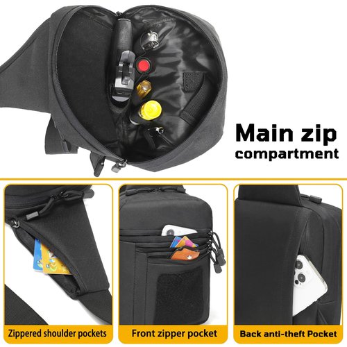 FLWVOG Concealed Carry Crossbody Bag for Men, Ccw Sling Bag EDC Carry Bag Shoulder Chest Pack Gun Bags for Handguns. (Black)
