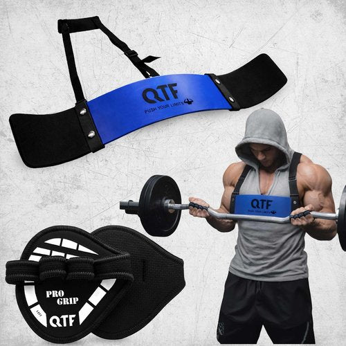QTF Fitness Arm Blaster Biceps Triceps, Heavy Duty Aluminum, Soft Thick Neck Padding & Adjustable Straps Big Arms Building Weight Lifting with Non-Slip Shark pad