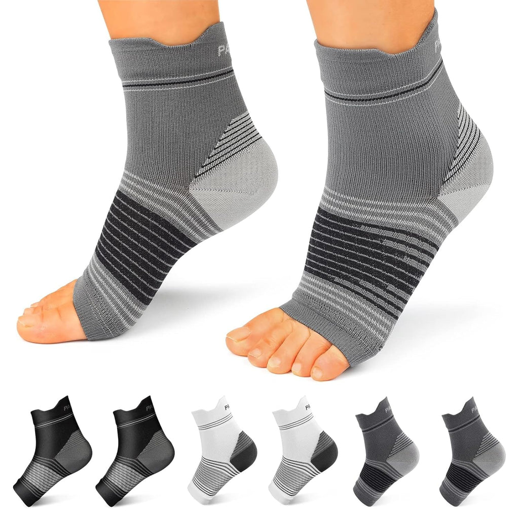 Skiennix Plantar Fasciitis Socks - Compression Ankle Brace with Arch Support for Pain Relief | Black, Gray, White, Small