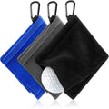Flutesan 3 Pieces Golf Ball Towel 5.5 x 5.5 Inch, Wet and Dry Small Pocket Towel with D Clip Portable Golf Ball Cleaner Accessories for Men Women Course Exercise(Black, Grey, Blue)