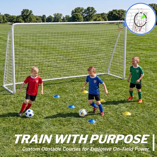 Metal Soccer Goal by [Brand Name] - Rust-Proof Reinforced Frame | PE Soccer Net & Training Cones - 8x6, 12x6, 16x7 FT Sizes
