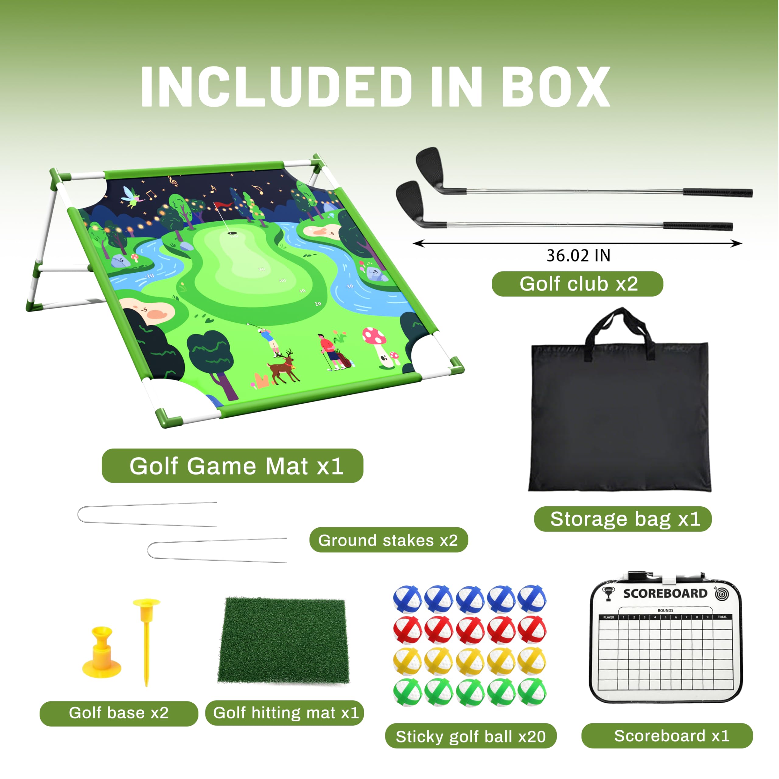 Owine Golf Chipping Game with Hitting Mat, Double Sided Golf Game Mat Set with 20 Sticky Balls & More Accessories Kits Portable Golfs Training for Indoor and Outdoor, Friends, Family Great Gifts