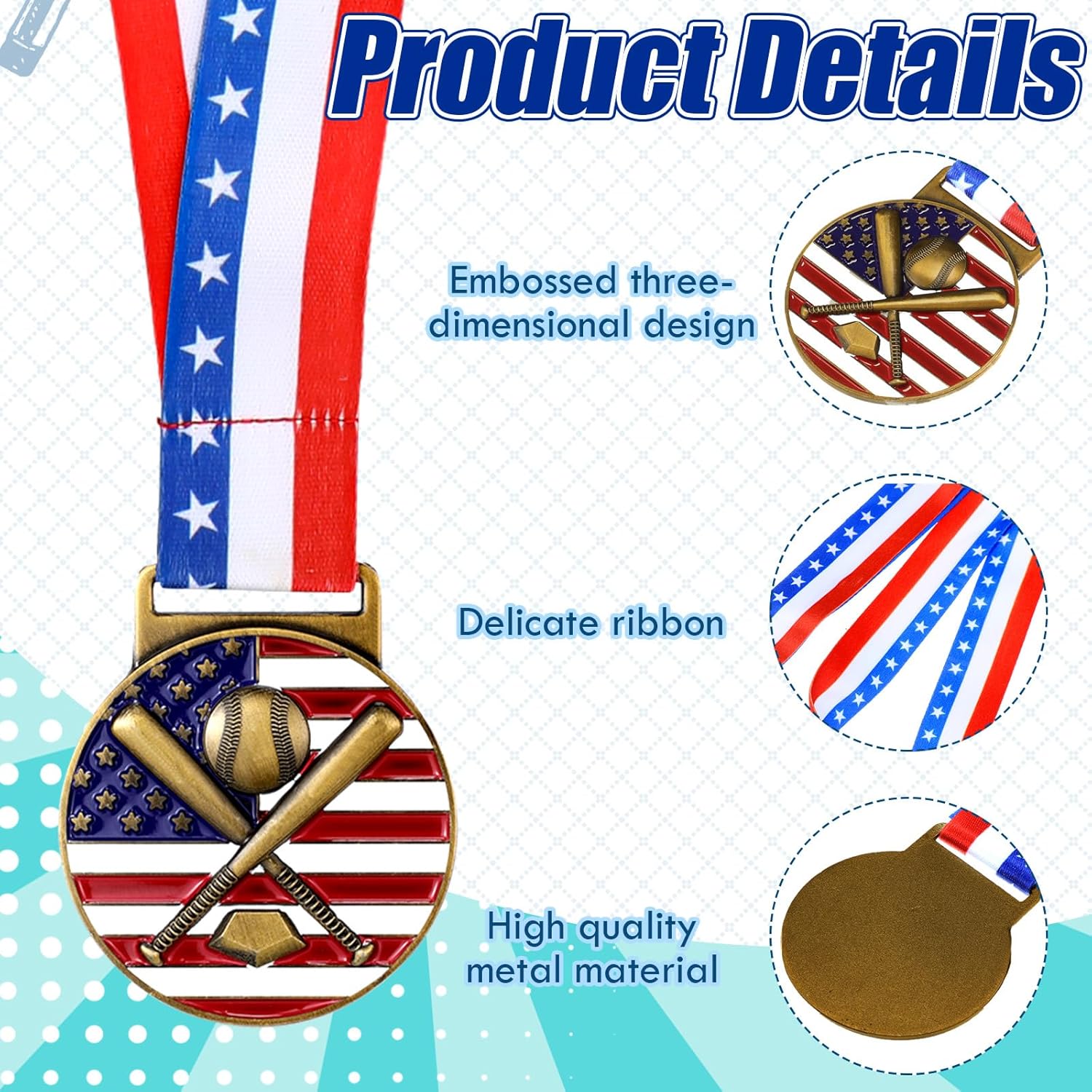 Regine Switzerland 30-Piece Patriotic Gold Medals Set - American Flag Neck Ribbons for Sports Awards