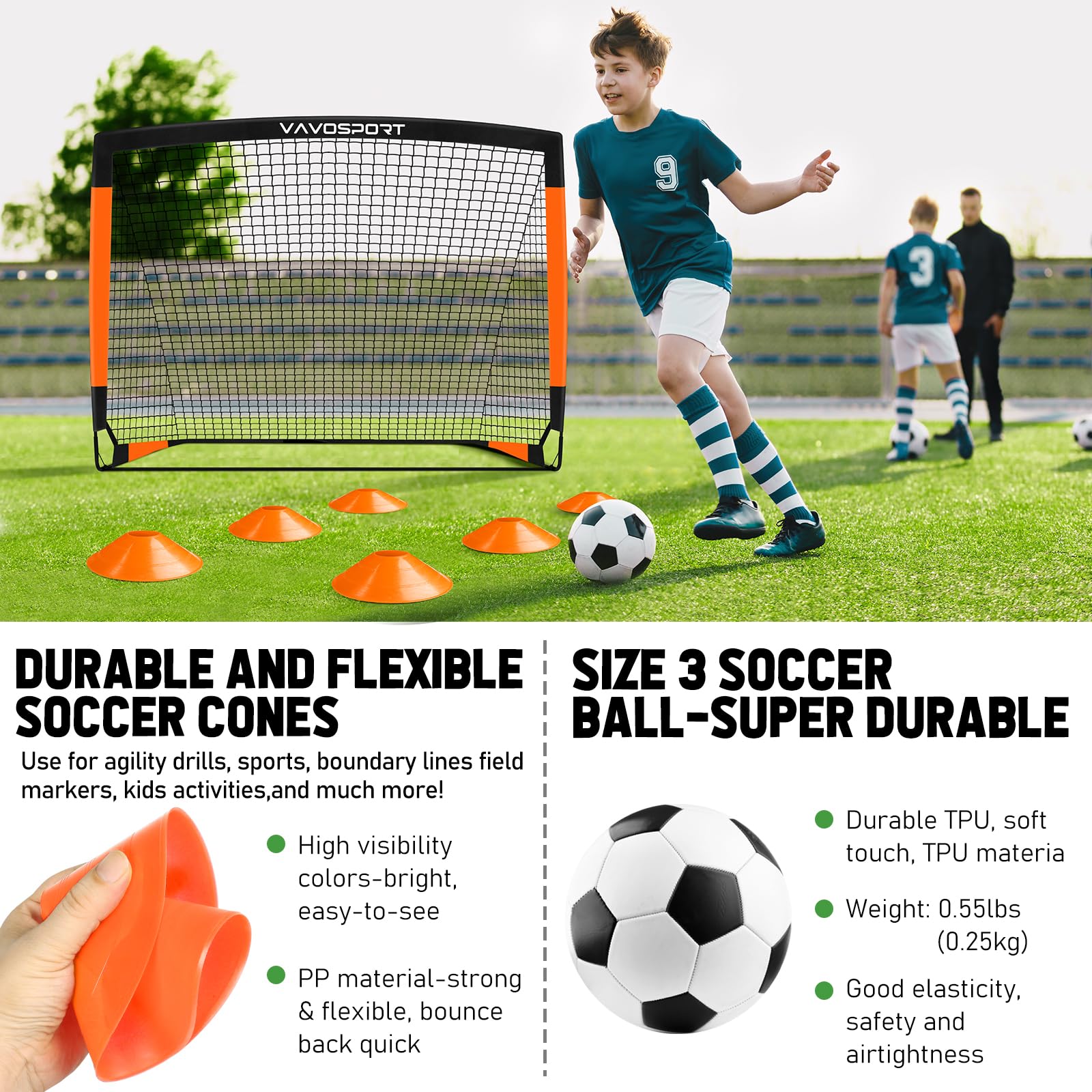 Kids Soccer Goals for Backyard Set, 2 of 4x3ft Soccer nets Portable Soccer Goal, Pop Up Mini Toddler Soccer net Training Equipment & Ball with Cones for Ages 3-14, Outdoor Games Play Gifts for Youth