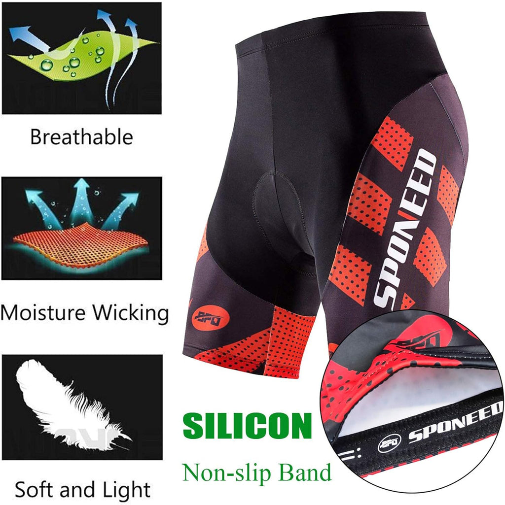 Sponeed Men's Cycling Shorts - Padded Bicycle Riding Pants for Ultimate Comfort | Black, Size M