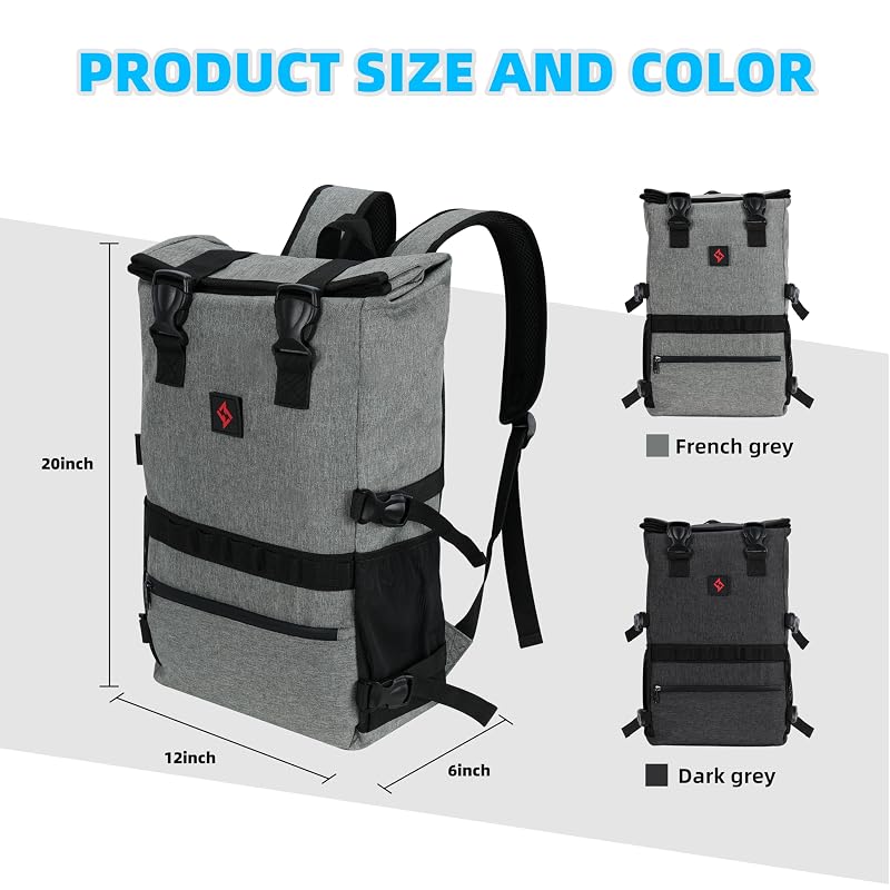 Smell Proof Backpack with Combination Lock - Weather Resistant Expandable Grey (Variation: Expandable Grey)