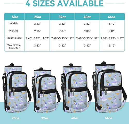 AUPET Insulated Water Bottle Sling Bag - Crossbody Carrier with Pockets for 25/32/40/64 oz Bottles