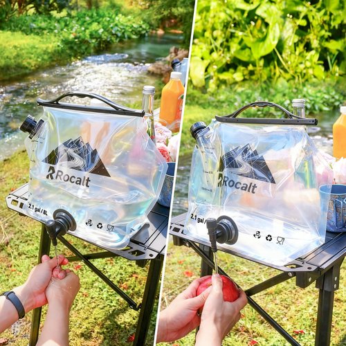 Rocalt 2 Pack Collapsible Water Container with Spigot, 2.1 Gallon Foldable Camping Water Storage, BPA Free Emergency Water Container with Wide Mouth Opening for Survival & Disaster Preparedness