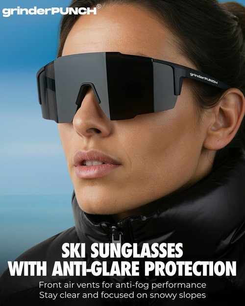 grinderPUNCH UV 400 Sports Sunglasses Cycling Glasses, Biking Goggles Running Hiking Golf Fishing Driving (Black Silver Mirrored)