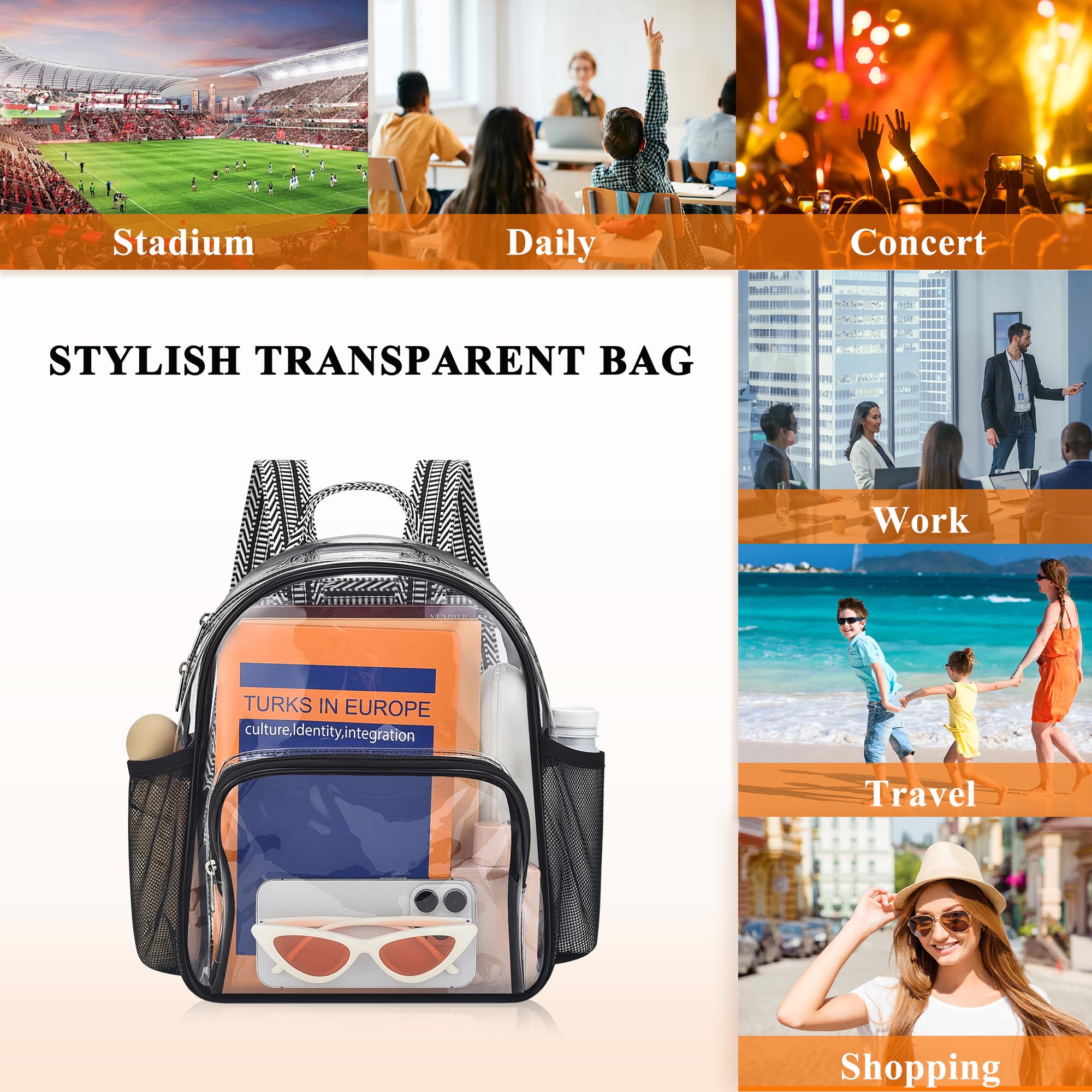 Lyingflat Clear Backpack for Stadium Events 12x12x6 Small Clear Backpack for Concert Sport Events Work Travel, Green Block