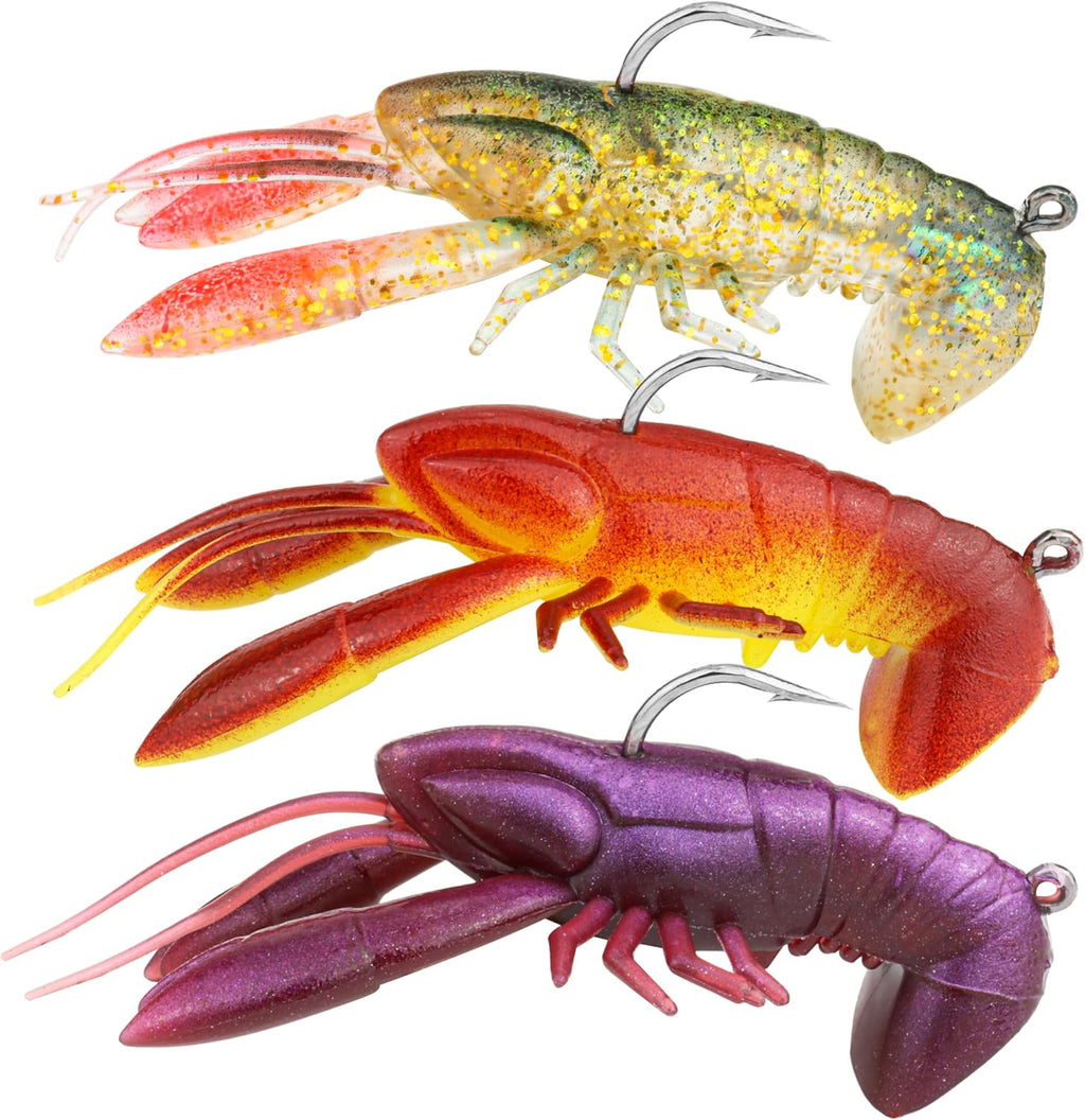 Pre-Rigged Weighted Shrimp & Crawfish Fishing Lures - Realistic Soft Bait for Bass, Trout & Crappie