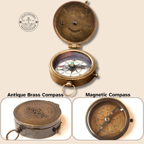 Brass Compass Vintage Finish Kelvin Hughes 100 Year Calendar Compasses Lid Compass Directional & Navigational Tool