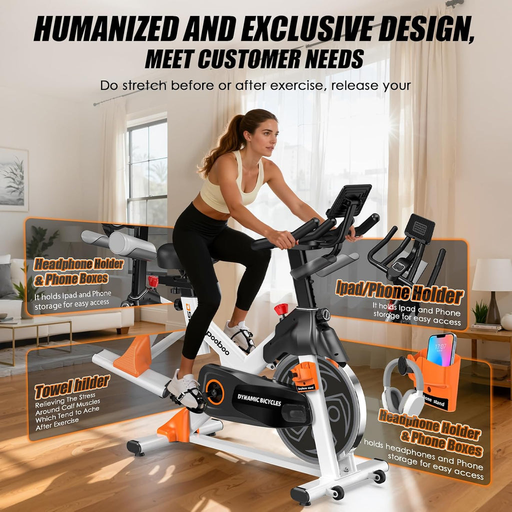 POOBOO Magnetic Exercise Bike - Quiet Indoor Cycling Bike with LCD Monitor & 350lbs Capacity | Adjustable Resistance for Home Gym Fitness