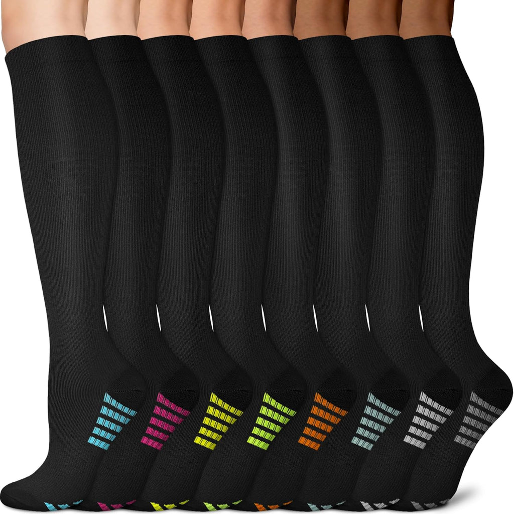 Sooverki Copper Compression Socks - 8 Pack Knee High Support Stockings for Men & Women | 15-20mmHg