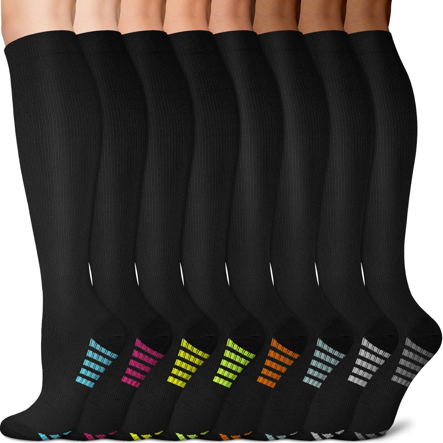 Sooverki Copper Compression Socks - 8 Pack Knee High Support Stockings for Men & Women | 15-20mmHg