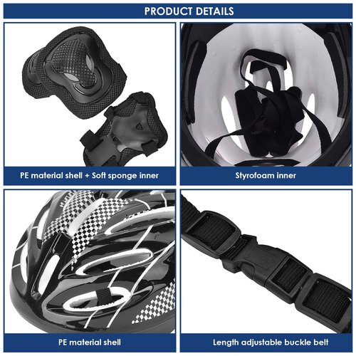 SunshineFace 7pcs Adult Roller Skating Protection Gear Set, Knee Pads + Elbow Pads + Gloves + Helmet
