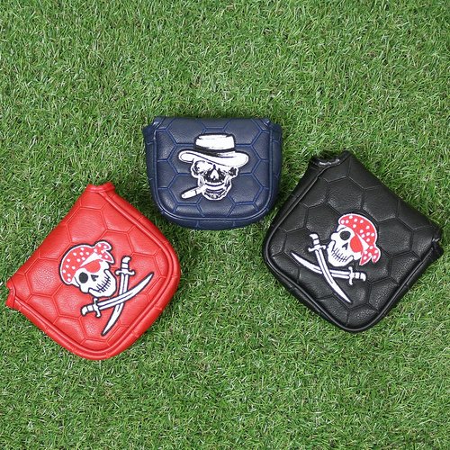 Myartte Golf Club Head Cover Pirate Skull Golf Putter Cover Premium Leather Magnetic Closure Embroidered Pattern Fit Heel Shafted Putter (Blue Smoking Skeleton (5×4×1.5 inch))