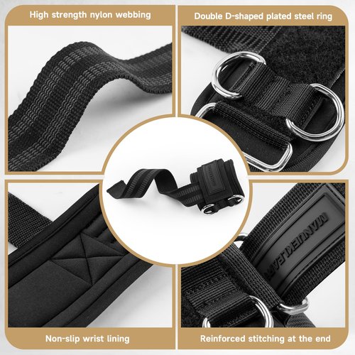 MANUEKLEAR Non-Slip Wrist Straps for Weightlifting Deadlifting, Gym Lifting Straps with D Rings for Cable Machine Workout, 10mm Neoprene Padded Weight lifting Wrist Wraps for Men Women (Black, M (6.3-7.5inch))