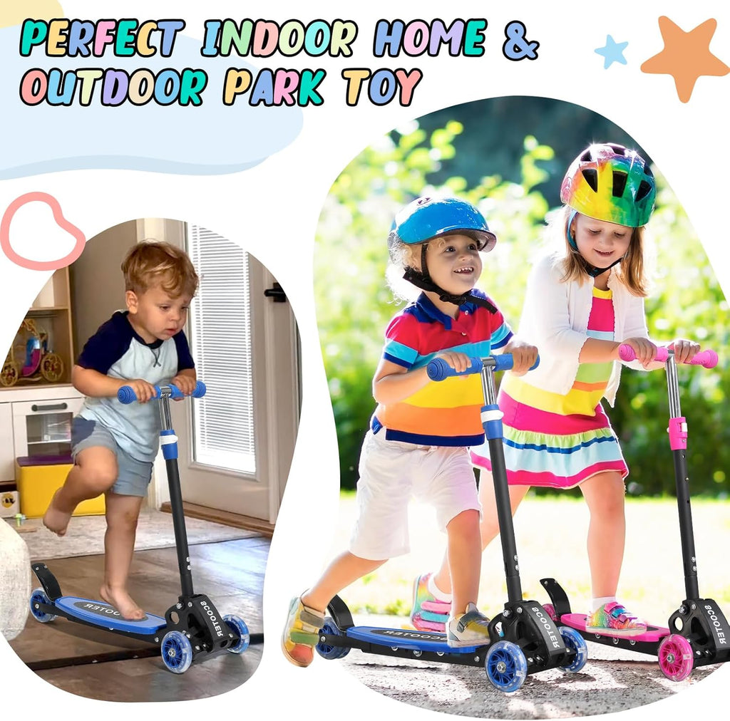 Skiennix Kick Scooter for Kids 3-7 Years - Light-Up Three-Wheel Design, Adjustable Height, Foldable, Stable Dual Rear Wheels