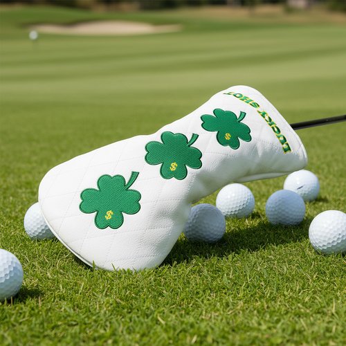 Golf Club Covers, 1pc or 3pcs Golf Headcovers Set 1 3 h, White PU Leather Driver Headcover, 3 Wood Cover, Hybrid Headcover Lucky Clover Style Golf Club Protective Case (3pcs (D +F +H))