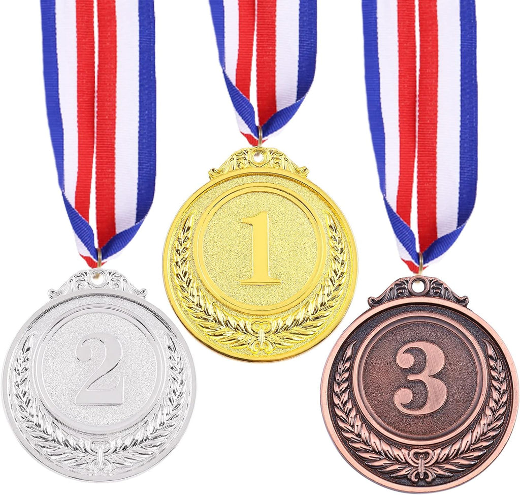 Swpeet Award Medals - Gold, Silver, Bronze Olympic Style Medals with Neck Ribbon | Perfect for Competitions & Parties