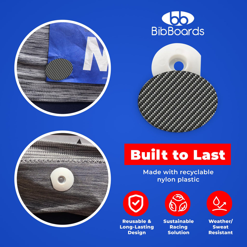 bibSNAPS Race Bib Clips - Safety Lock Fasteners - Secures Running, Marathon, Cycling and Event Number, Non Magnetic, Easy to Use, Soft & Reusable - Replacement for Pins & Magnets - Carbon Fiber (4pcs)