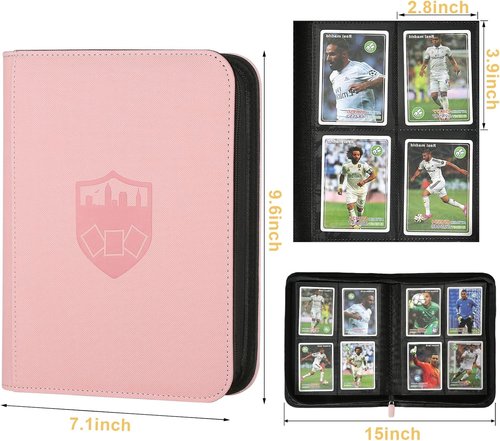 GERMUN Trading Card Binder - Premium 4 Pocket Card Holder for 160 Cards | Double-Sided Album in Pink