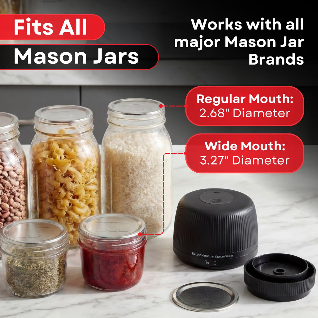 Electric Mason Jar Vacuum Sealer Kit – Rechargeable & Automatic, Works with Wide & Regular Mouth Canning Jars for Airtight Food Storage