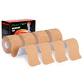 PHYTOP Kinesiology Tape Precut Strips - 4 Rolls Beige (2"x16.4ft) - Waterproof K Sports Tape for Muscle Support, Easy Application, Breathable & Latex Free