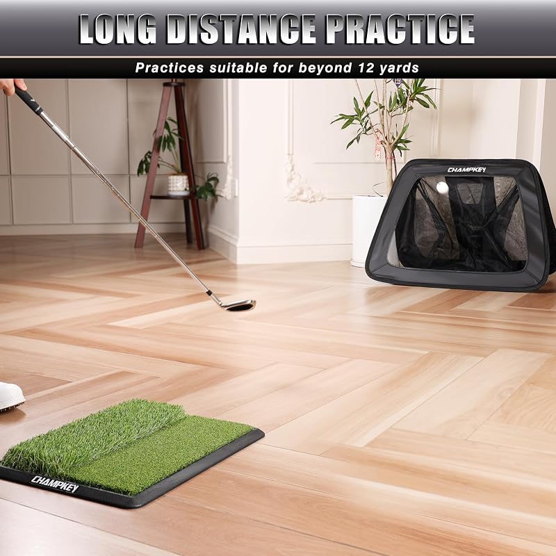 Champkey Double-Sided Golf Chipping Net with Dual Turf Mat, 12 Foam Balls