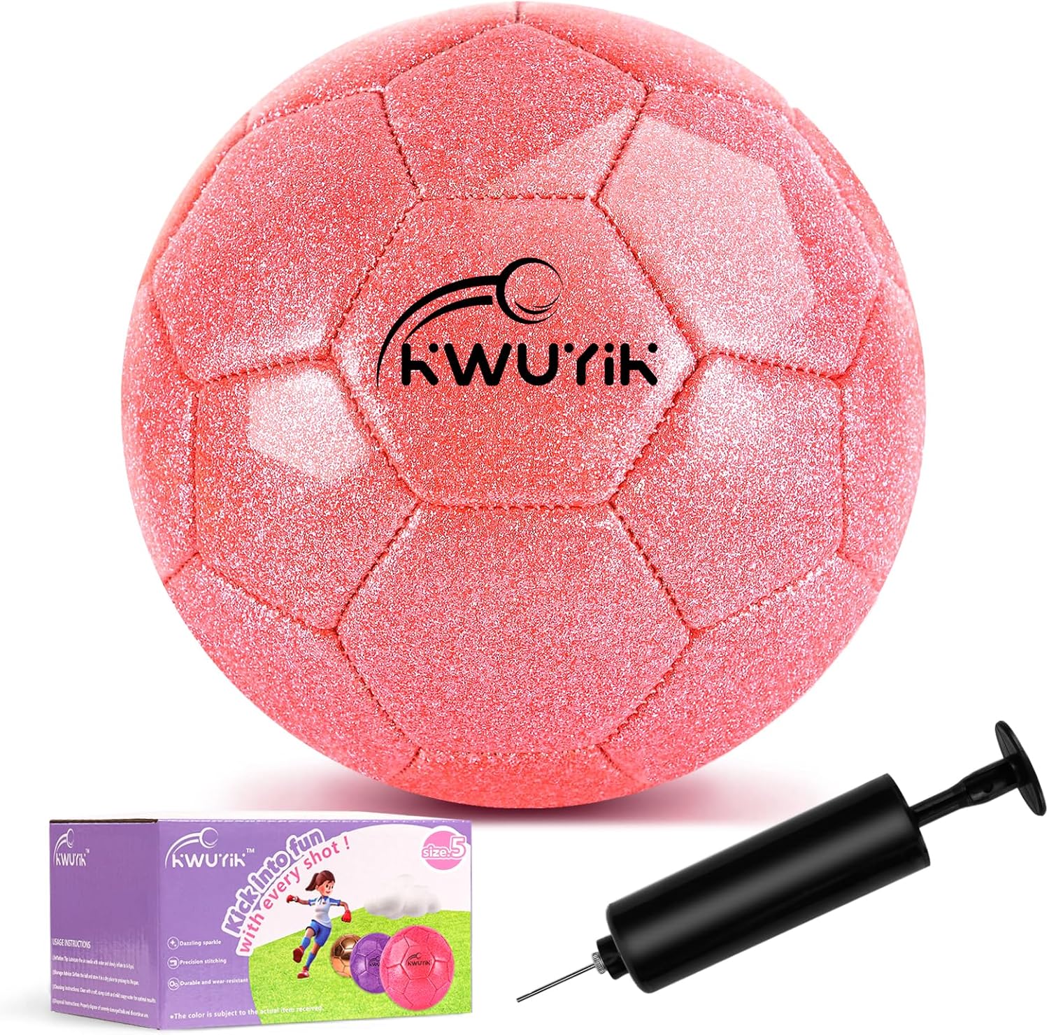 Skiennix Glitter Soccer Ball - Pink Gold Purple Youth Training Ball with Pump | Sizes 3-5 for Kids 4-12
