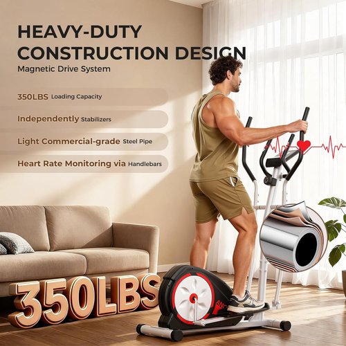 ANCHEER Elliptical Machine - Ultra-Quiet Magnetic Resistance with 15.5"-18" Stride | 350LB Capacity for Home Gym